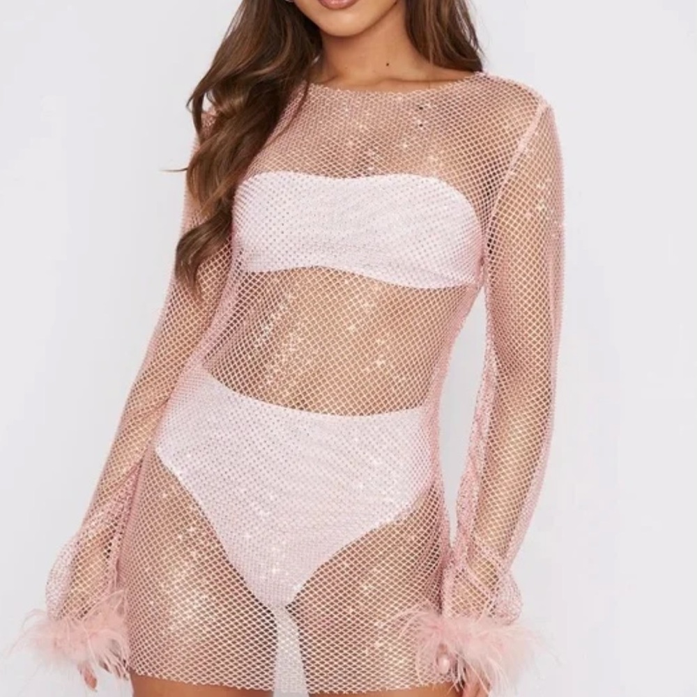 NWT Disco Inferno Long Sleeve Mini Dress in Baby Pink